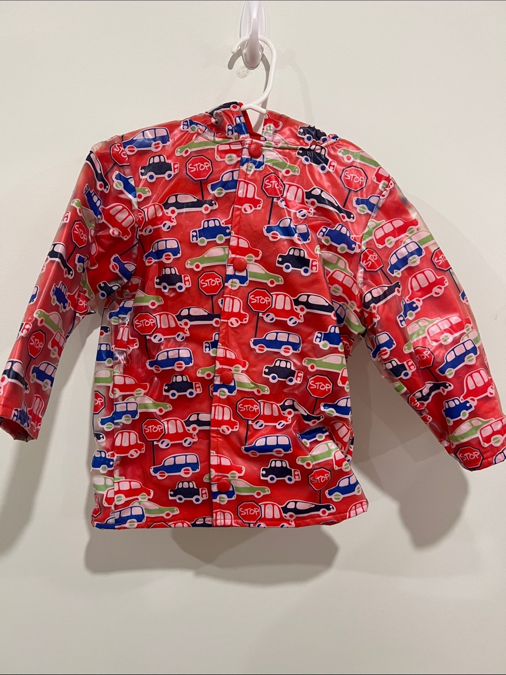 Wippette Red Kids Raincoat with Colorful Car Prints
